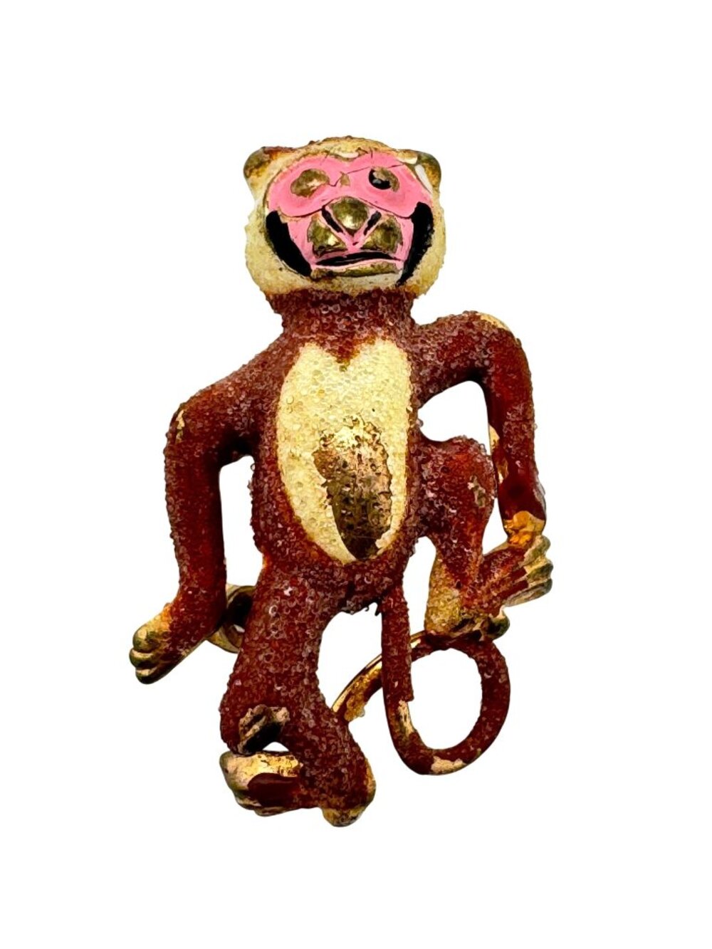Vtg Gold Tone Monkey Pin Flocked Enamel Accents Korea Mark Small Size Unique